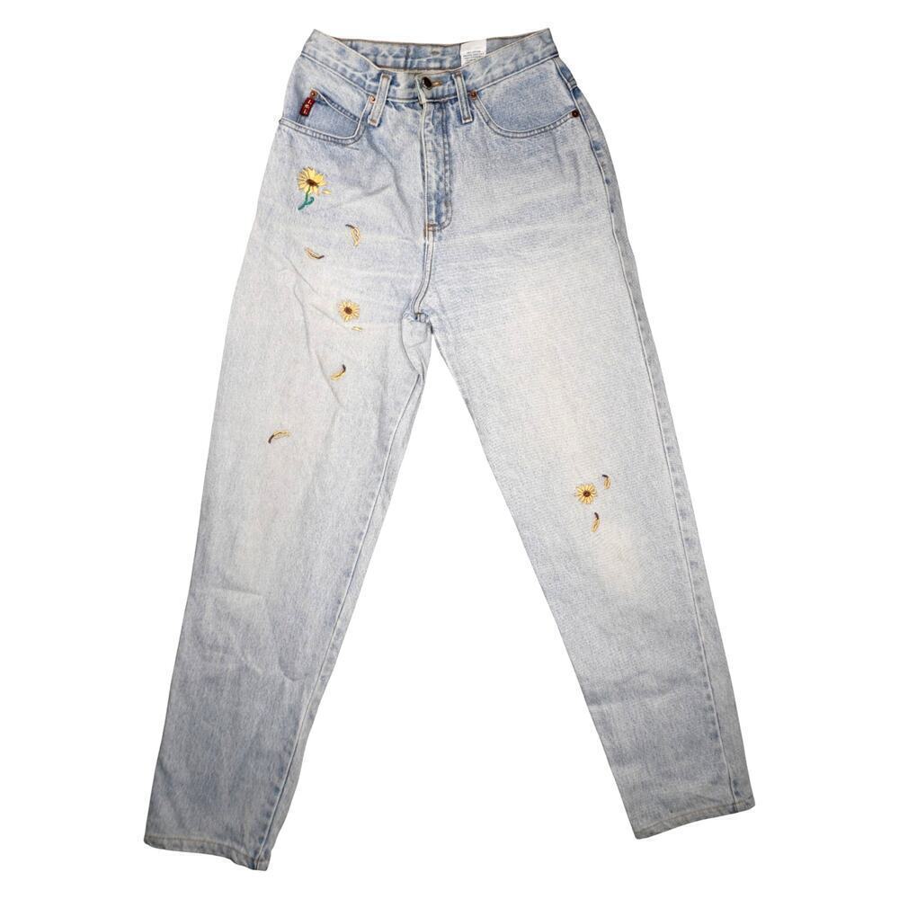 Vintage l.e.i. Sunflower Embroidered High Waist Jeans Made in USA Size 9 Y2K